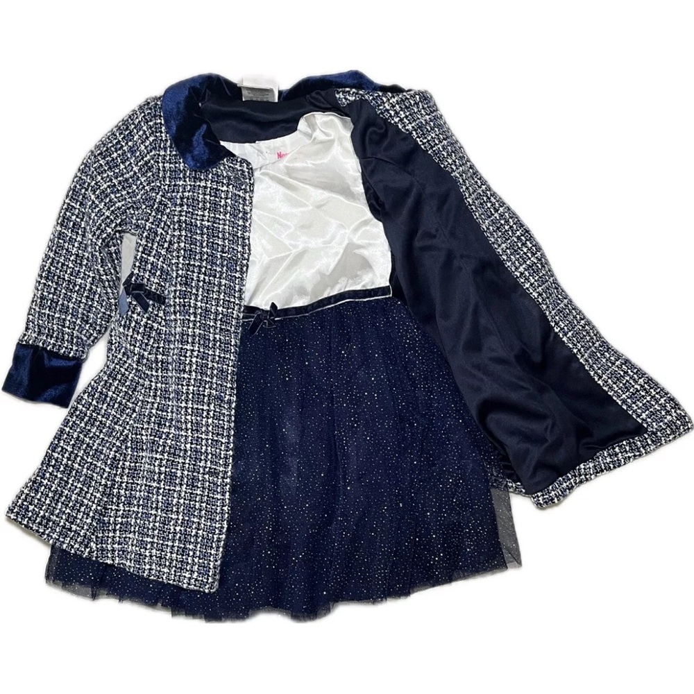 NANNETTE KIDS 2 piece dress coat set Girls 2t Formal Winter Dress Blue White